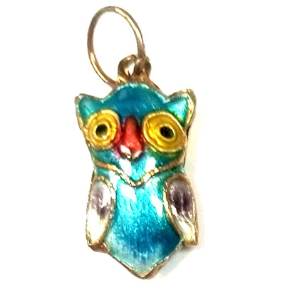 ENAMEL OWL 13X24MM TEAL